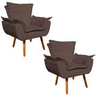 Poltrona Sala De Estar Pé Palito De Madeira Kit 2 Opala Suede