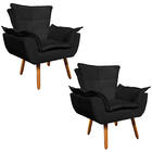 Poltrona Sala De Estar Pé Palito De Madeira Kit 2 Opala Suede