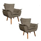 Poltrona Sala De Estar Pé Palito De Madeira Kit 2 Opala Suede