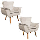 Poltrona Sala De Estar Pé Palito De Madeira Kit 2 Opala Suede