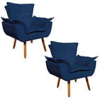 Poltrona Sala De Estar Pé Palito De Madeira Kit 2 Opala Suede