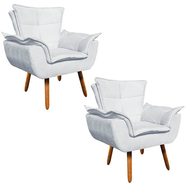 Poltrona Sala De Estar Pé Palito De Madeira Kit 2 Opala Suede