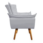 Poltrona Sala De Estar Pé Palito De Madeira Opala Corino Cinza