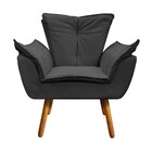 Poltrona Sala De Estar Pé Palito De Madeira Opala Corino Preto