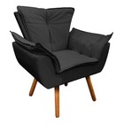 Poltrona Sala De Estar Pé Palito De Madeira Opala Corino Preto