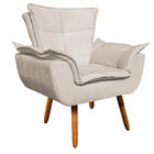 Poltrona Sala De Estar Pé Palito De Madeira Opala Suede Bege
