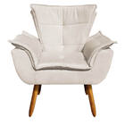 Poltrona Sala De Estar Pé Palito De Madeira Opala Suede Bege