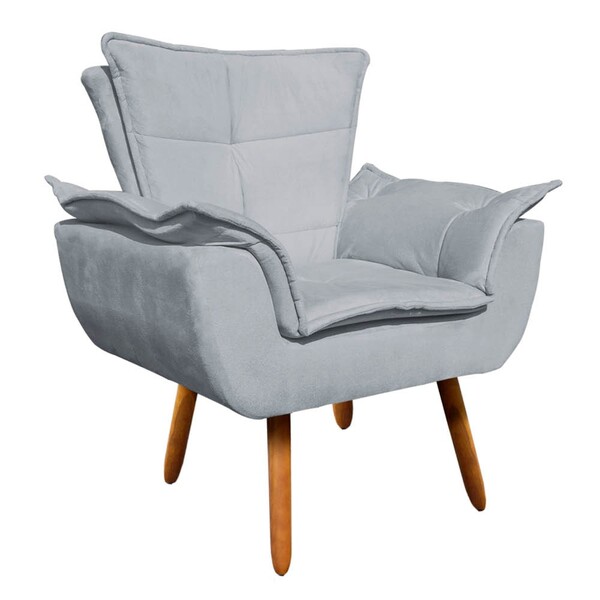 Poltrona Sala De Estar Pé Palito De Madeira Opala Suede - Cin