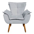 Poltrona Sala De Estar Pé Palito De Madeira Opala Suede Cinza