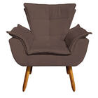 Poltrona Sala De Estar Pé Palito De Madeira Opala Suede Marrom