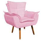 Poltrona Sala De Estar Pé Palito De Madeira Opala Suede Rosa
