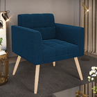 Poltrona Sala De Estar Pé Palito Natural Elisa Bouclê Azul D0