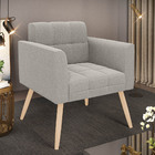 Poltrona Sala De Estar Pé Palito Natural Elisa Bouclê Cinza D