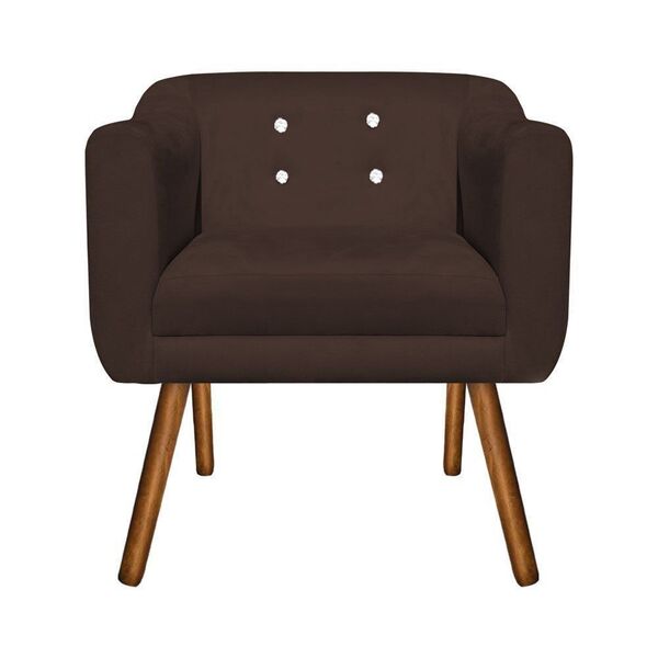 Poltrona Sala Decorativa Com Strass Julia Pé Palito Castanho