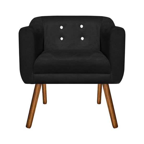 Poltrona Sala Decorativa Com Strass Julia Pé Palito Castanho