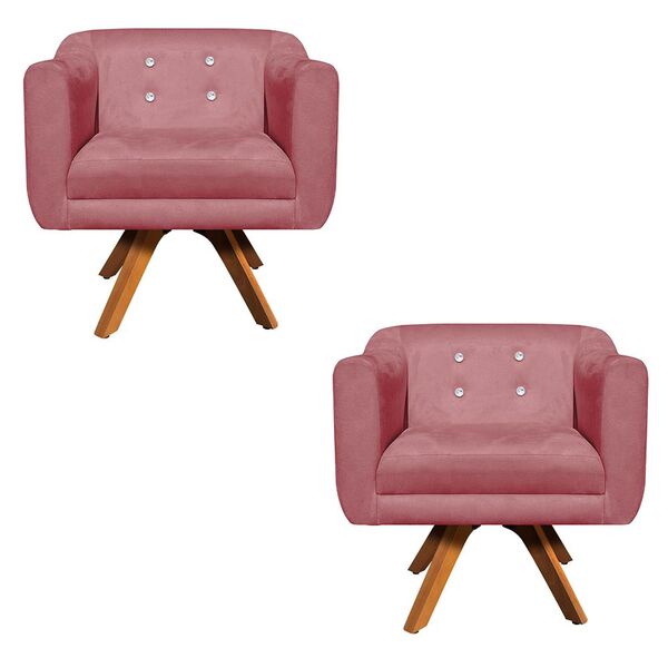 Poltrona Sala Decorativa Com Strass Kit 2 Julia Giratória Mad