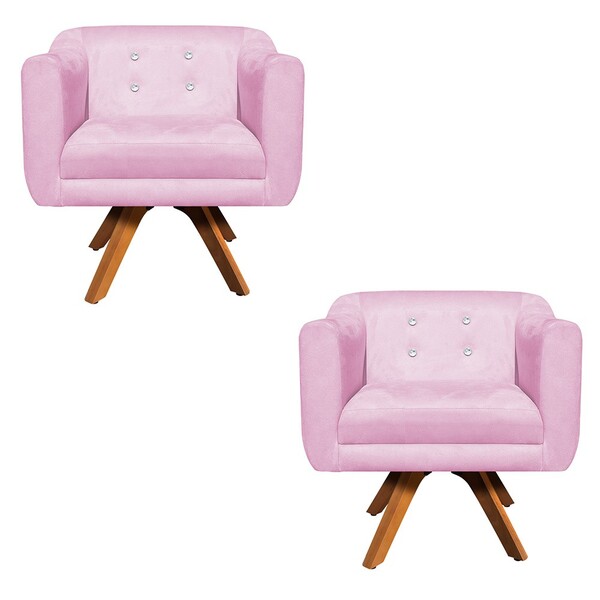 Poltrona Sala Decorativa Com Strass Kit 2 Julia Giratória Mad