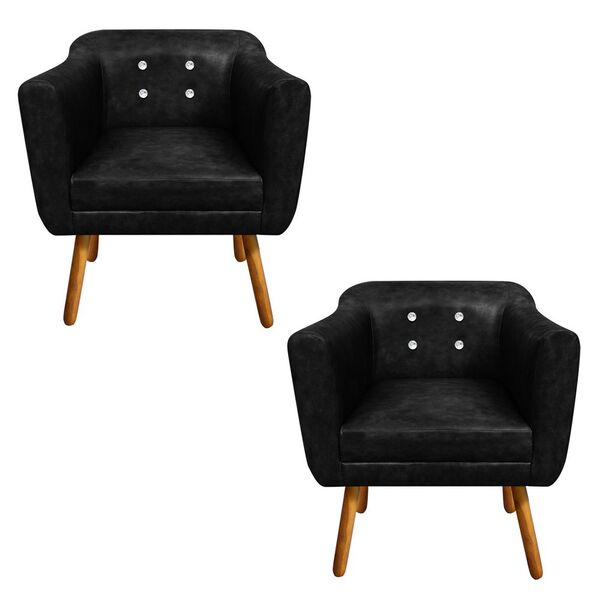 Poltrona Sala Decorativa Com Strass Kit 2 Julia Pé Palito Cas