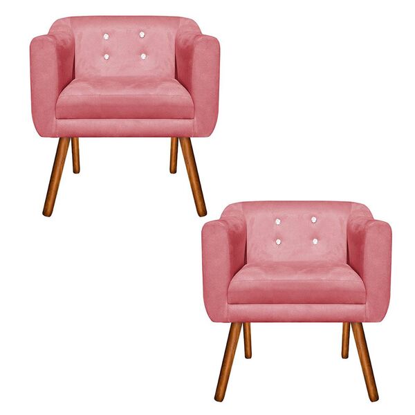 Poltrona Sala Decorativa Com Strass Kit 2 Julia Pé Palito Cas