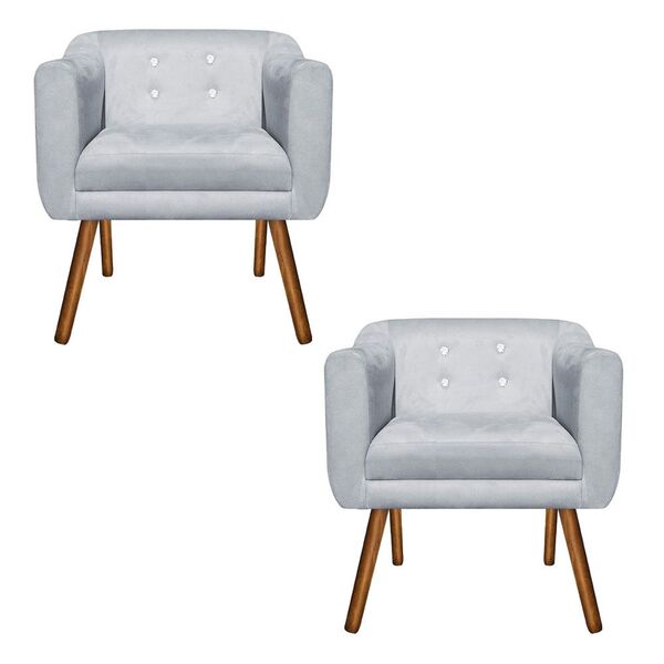 Poltrona Sala Decorativa Com Strass Kit 2 Julia Pé Palito Cas