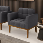 Poltrona Sala Decorativa Elisa Base De Madeira Castanho Boucl