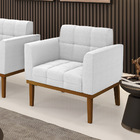 Poltrona Sala Decorativa Elisa Base De Madeira Castanho Boucl