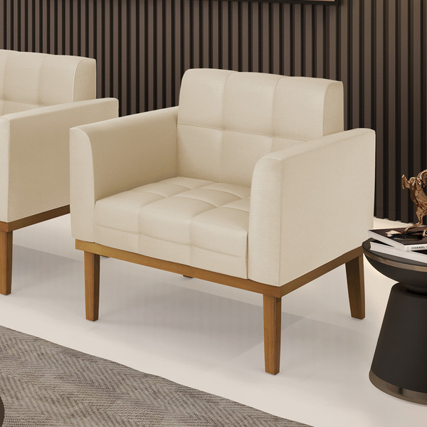 Poltrona Sala Decorativa Elisa Base De Madeira Castanho Sinté