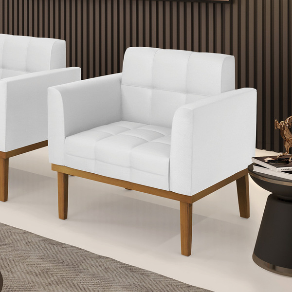 Poltrona Sala Decorativa Elisa Base De Madeira Castanho Sinté