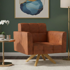 Poltrona Sala Decorativa Elisa Giratória Madeira Sintético Pu