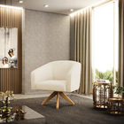 Poltrona Sala Decorativa Giratória Madeira Kit 2 Stella Linho