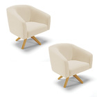 Poltrona Sala Decorativa Giratória Madeira Kit 2 Stella Linho