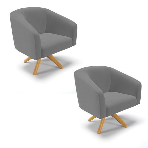 Poltrona Sala Decorativa Giratória Madeira Kit 2 Stella Linho