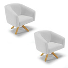 Poltrona Sala Decorativa Giratória Madeira Kit 2 Stella Linho