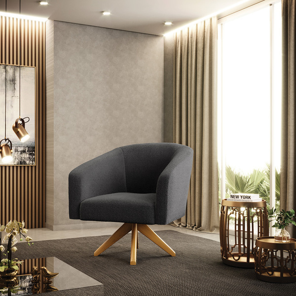 Poltrona Sala Decorativa Giratória Madeira Stella Bouclê D03