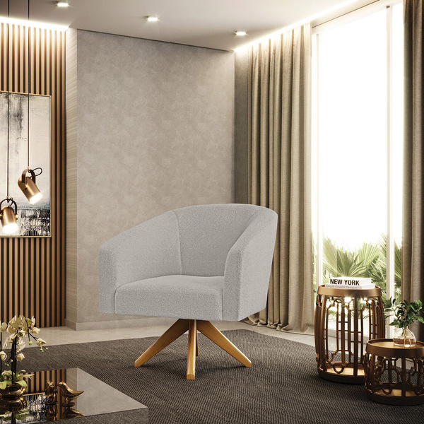 Poltrona Sala Decorativa Giratória Madeira Stella Bouclê D03