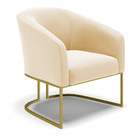 Poltrona Sala Decorativa Industrial Dourado Stella Suede Bege