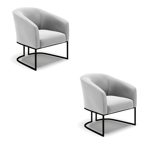 Poltrona Sala Decorativa Industrial Preto Kit 2 Stella Suede