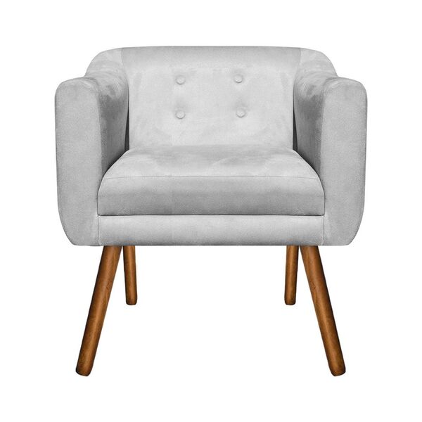 Poltrona Sala Decorativa Julia Pé Palito Castanho Suede Cinza
