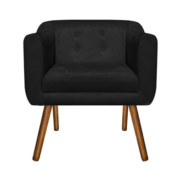 Poltrona Sala Decorativa Julia Pé Palito Castanho Suede Preto