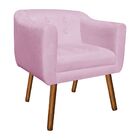 Poltrona Sala Decorativa Julia Pé Palito Castanho Suede Rosa