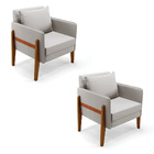 Poltrona Sala Decorativa Kit 02 Lana Veludo Base Madeira D03