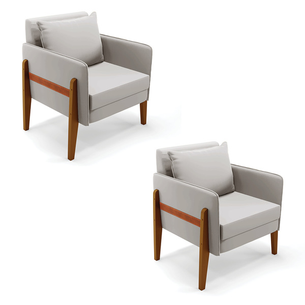 Poltrona Sala Decorativa Kit 02 Lana Veludo Base Madeira D03