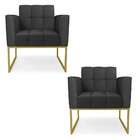 Poltrona Sala Decorativa Kit 2 Elisa Industrial Dourado Sinté