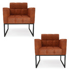 Poltrona Sala Decorativa Kit 2 Elisa Industrial Preto Sintéti