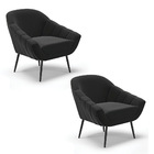 Poltrona Sala Decorativa Kit 2 Giovana Pé Aço Preto Suede D01