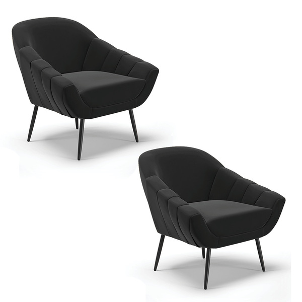 Poltrona Sala Decorativa Kit 2 Giovana Pé Aço Preto Suede D01