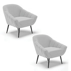 Poltrona Sala Decorativa Kit 2 Giovana Pé Aço Preto Suede D01