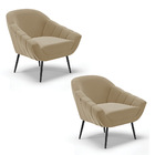 Poltrona Sala Decorativa Kit 2 Giovana Pé Aço Preto Suede D01