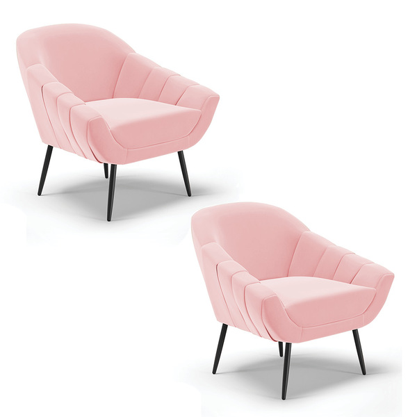 Poltrona Sala Decorativa Kit 2 Giovana Pé Aço Preto Suede D01