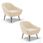 Poltrona Sala Decorativa Kit 2 Giovana Pé Aço Preto Suede D01